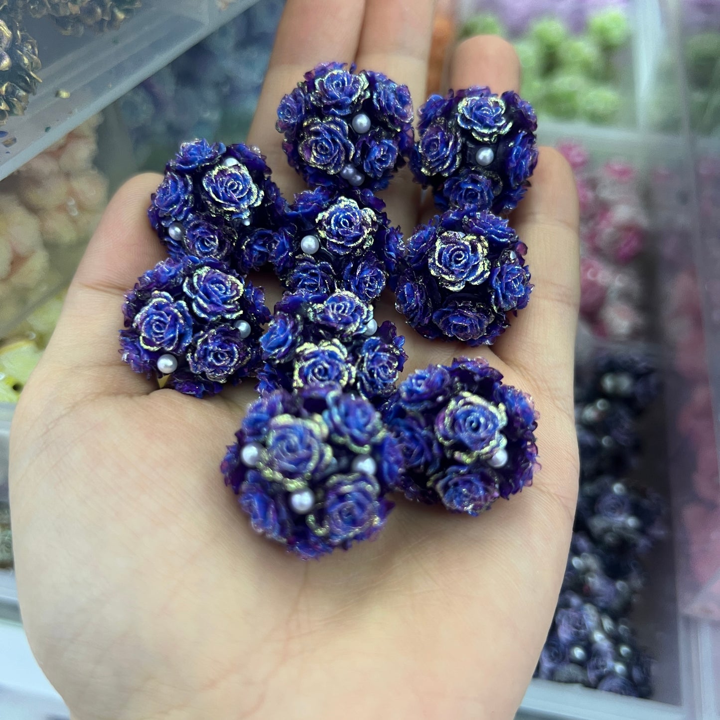 soft rose flowers bead dark color flowers bead beaded flower colored random mix