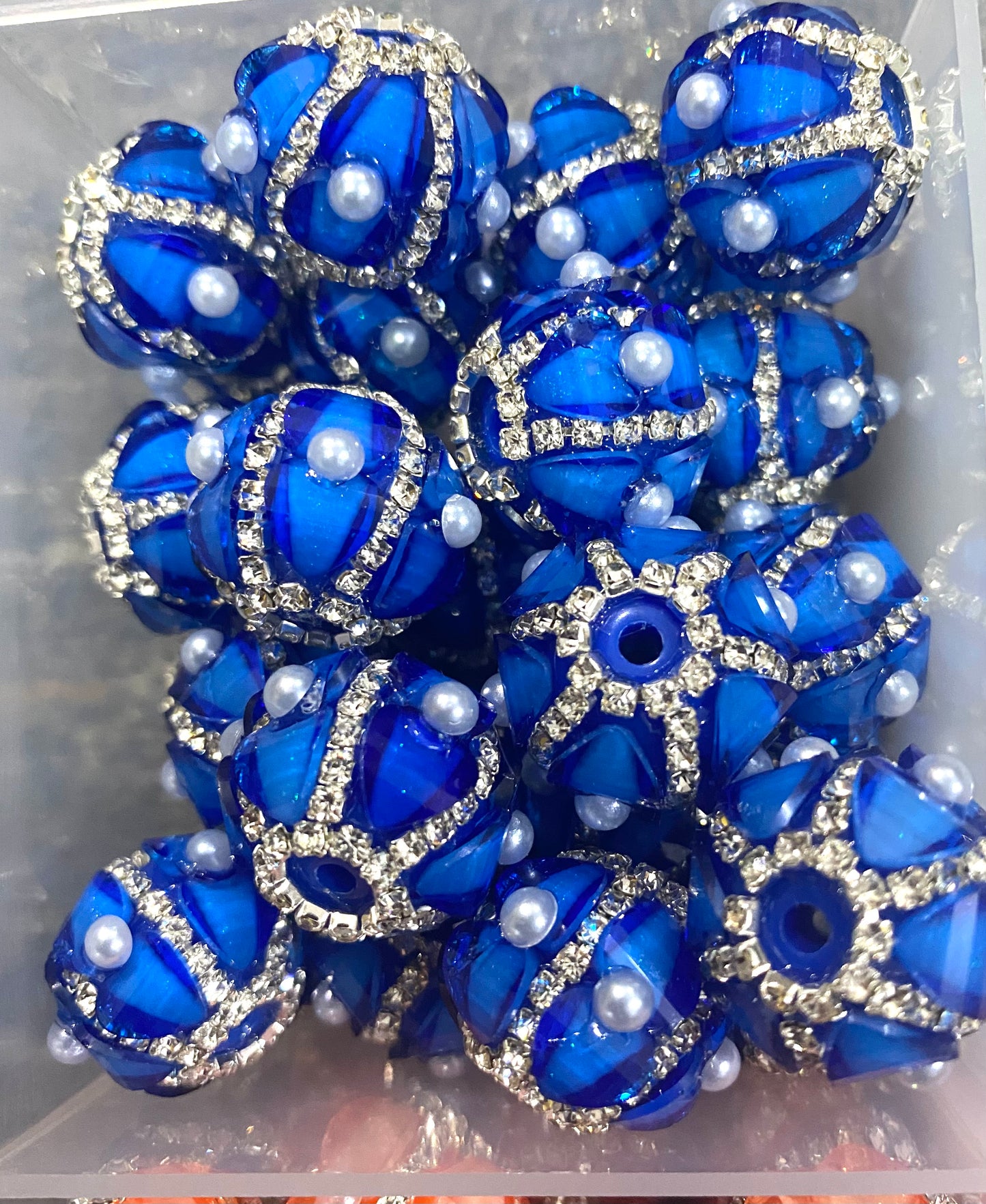 fancy bead acrylic lantern bead ornament with rhinestone chain and pearl,random mix