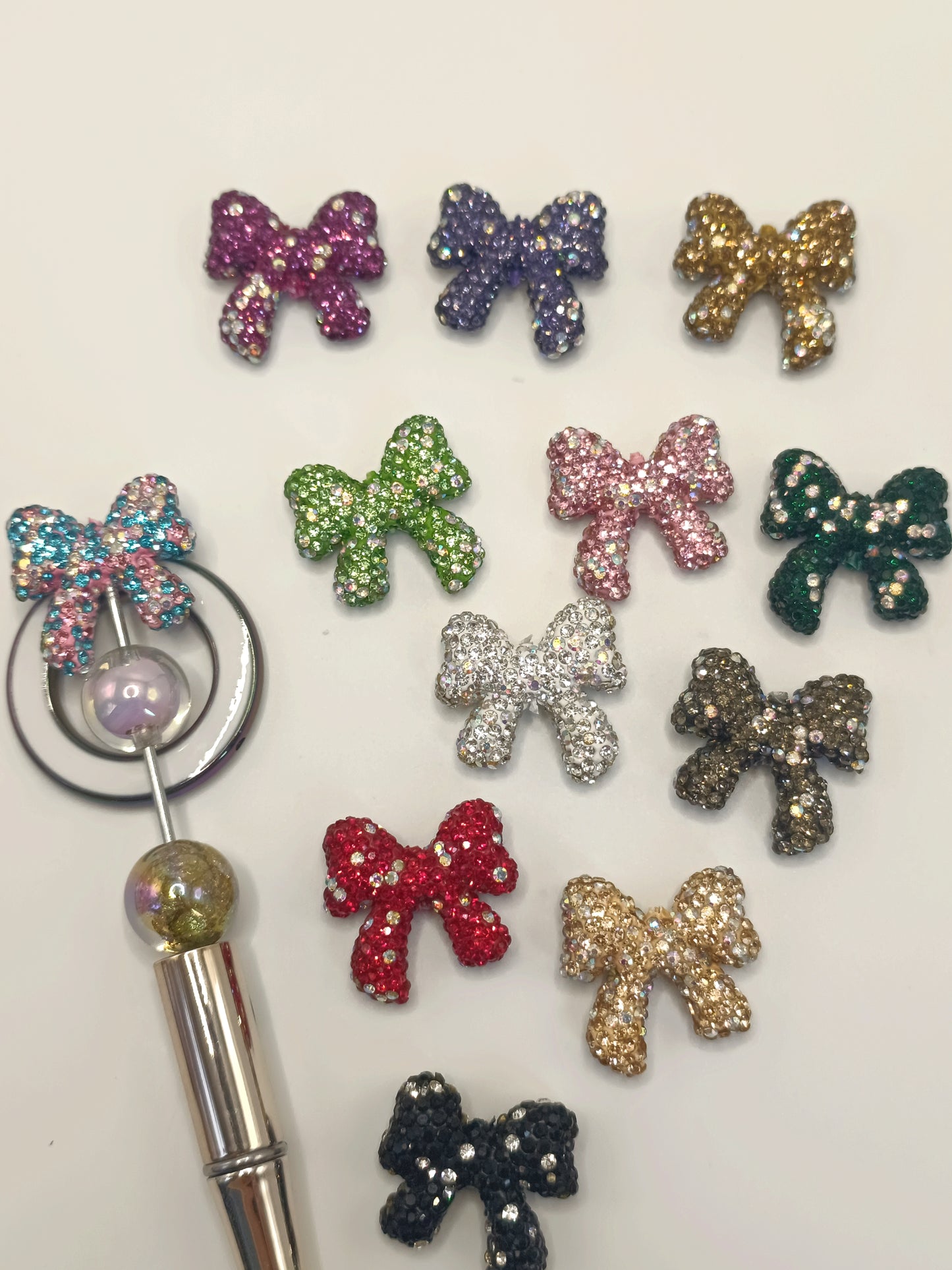 Bowknot Clay Beads with Colored Rhinestones,Random Mix,27mm by 28mm