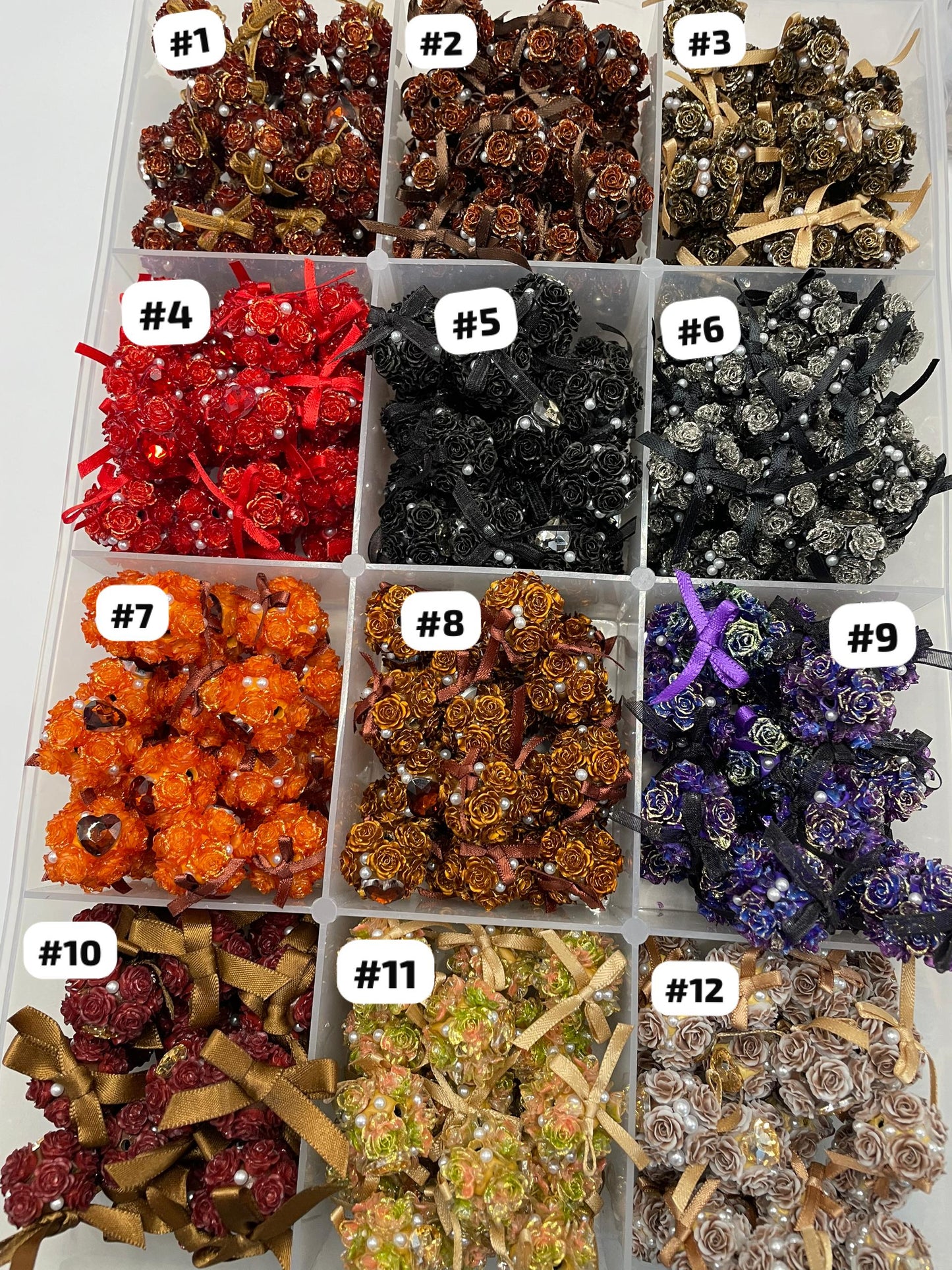 DIY flower beads ornament with bow and heart shape stone and pearl,colored random mix