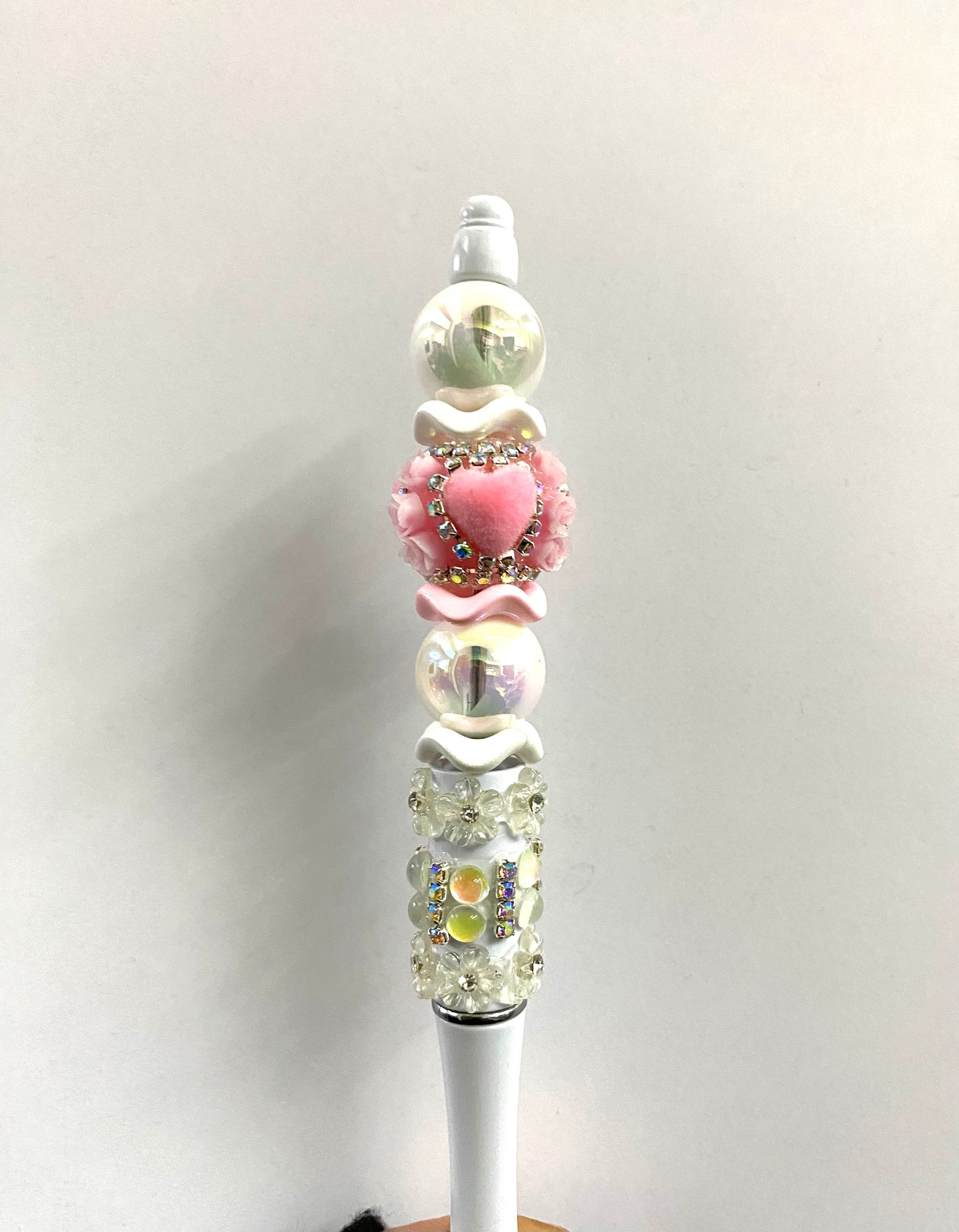 beaded beadable fancy heart bead Fuzzy heart With flower bead rhinestone chain pearl valentine