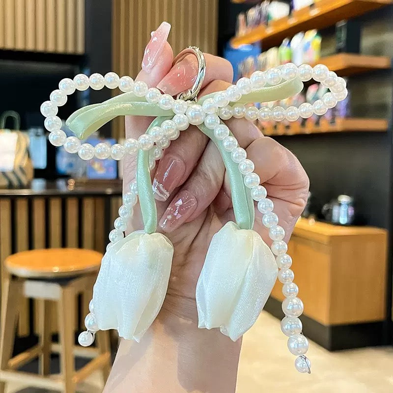 Phone charm tulip flower phone charm keychain with single layer bow
