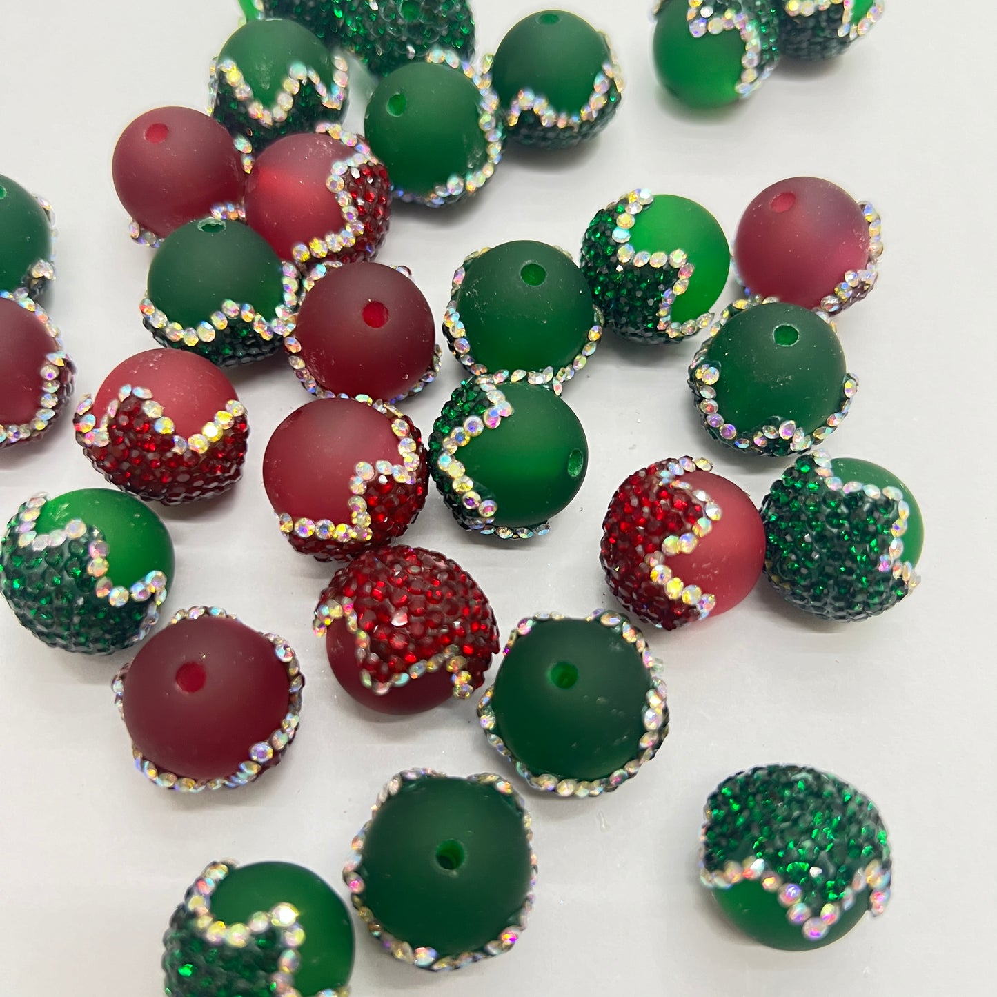 red and green Acorn bead drip bead matte drip bead Christmas beads