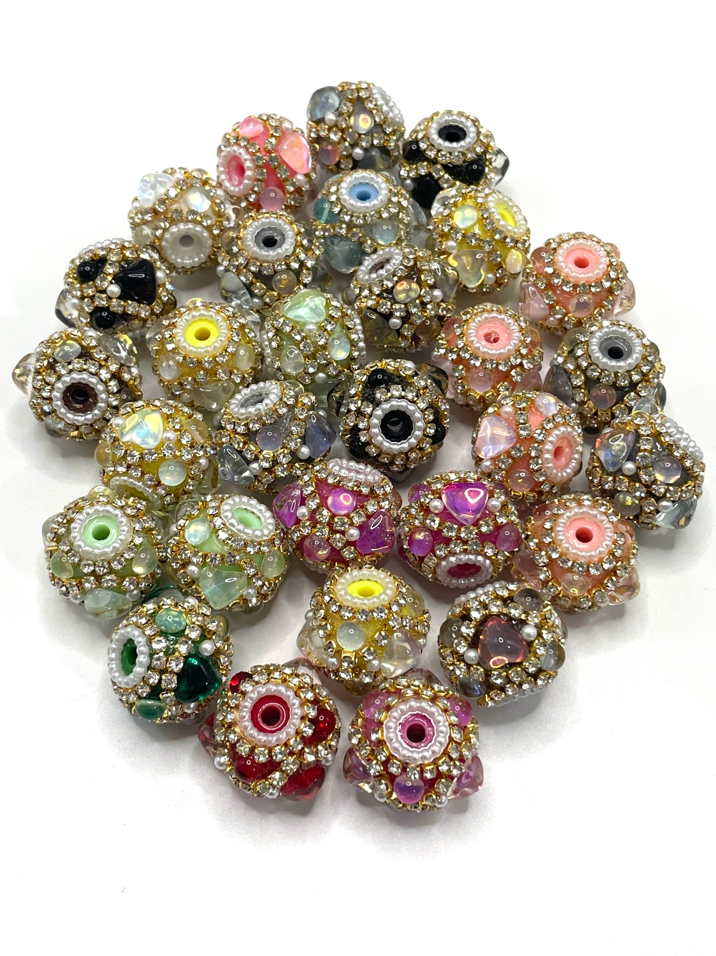 Fancy Beads Heart Golden Chain Solid color Acrylic beads Bubbles and pearl rings 18mm