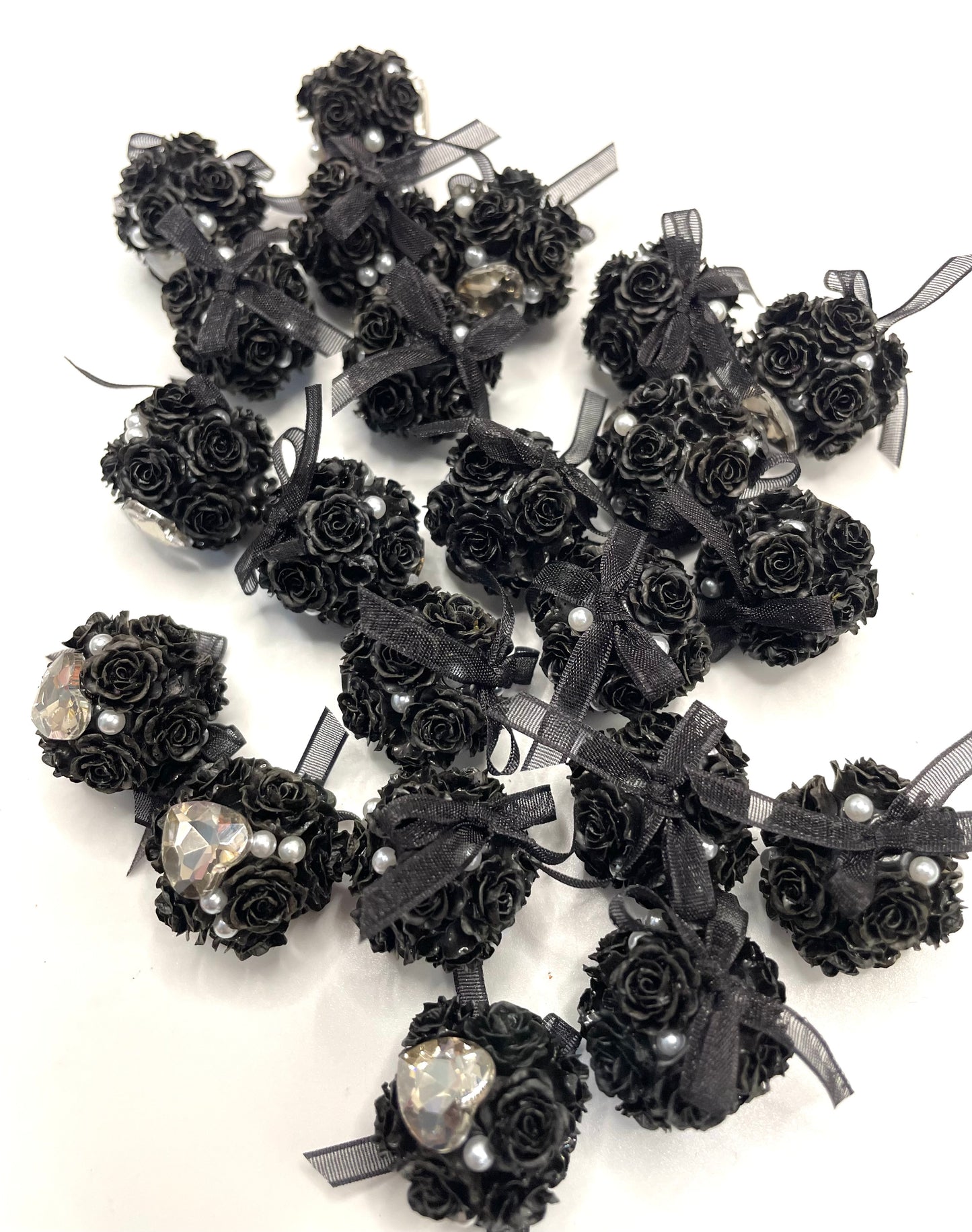 DIY flower beads ornament with bow and heart shape stone and pearl,colored random mix