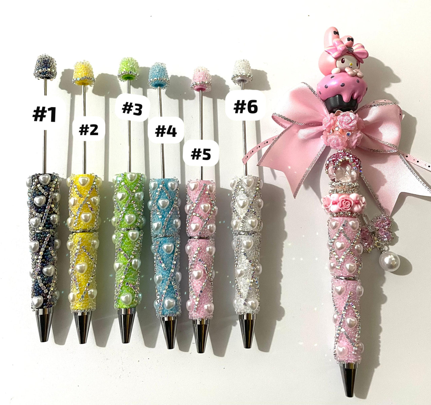 fancy pen sugar pearl heart pen diy pen beadable pen ornaments with pearl and sugar and bubble heart and rhinestone chain