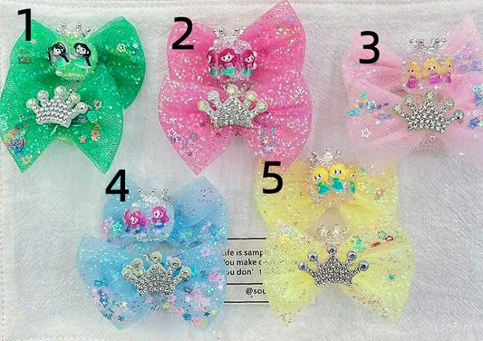 beaded beadable textile bow Wire netted bow tie Colorful lace bow tie Metal crown, sugar, bow-shaped beads Metal crown, sugar, bow-shaped beads Random Mix