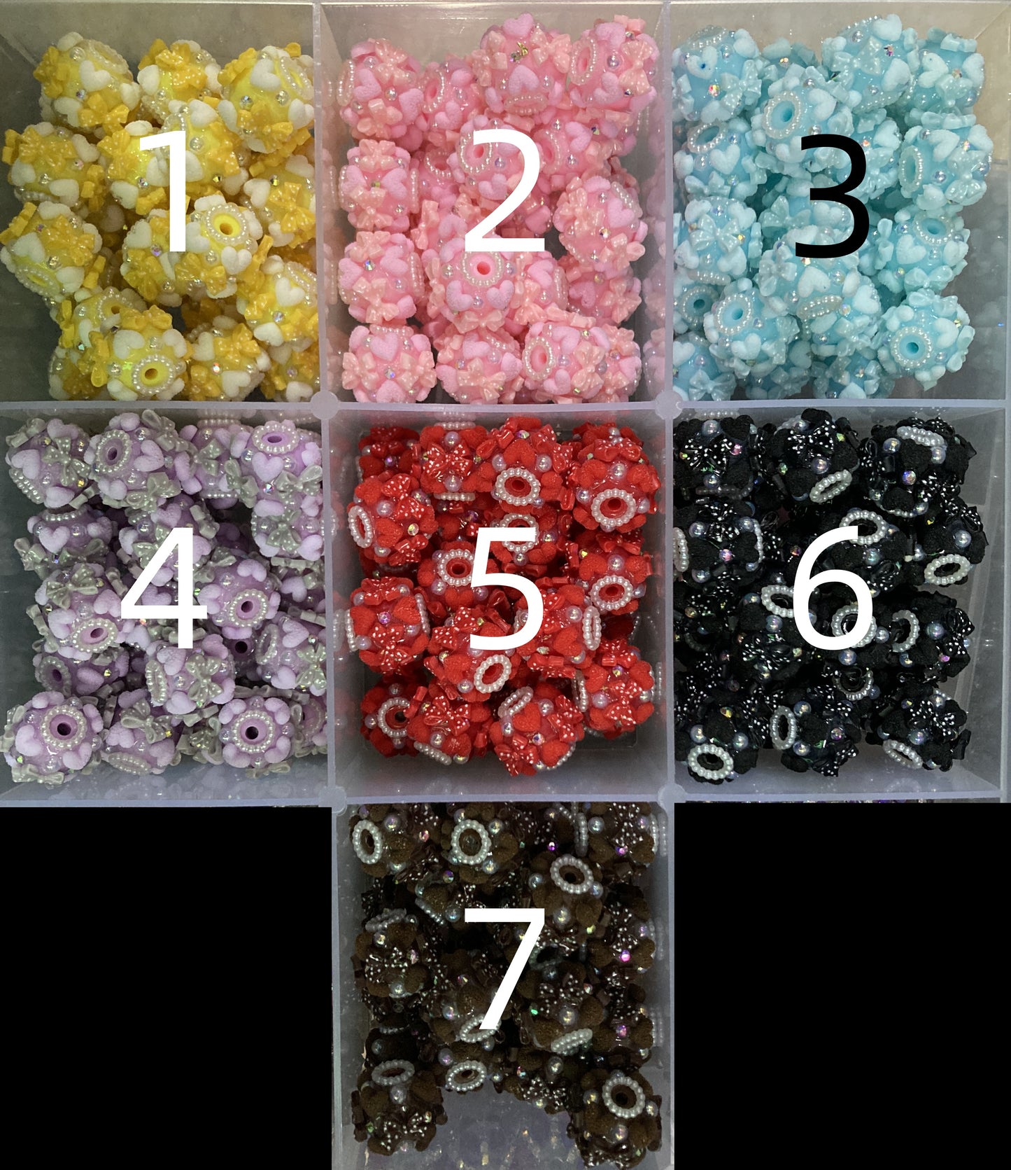 Beaded beadable fancy beads ornament with bow and pearl and heart bow bead heart bead ,color,random mix