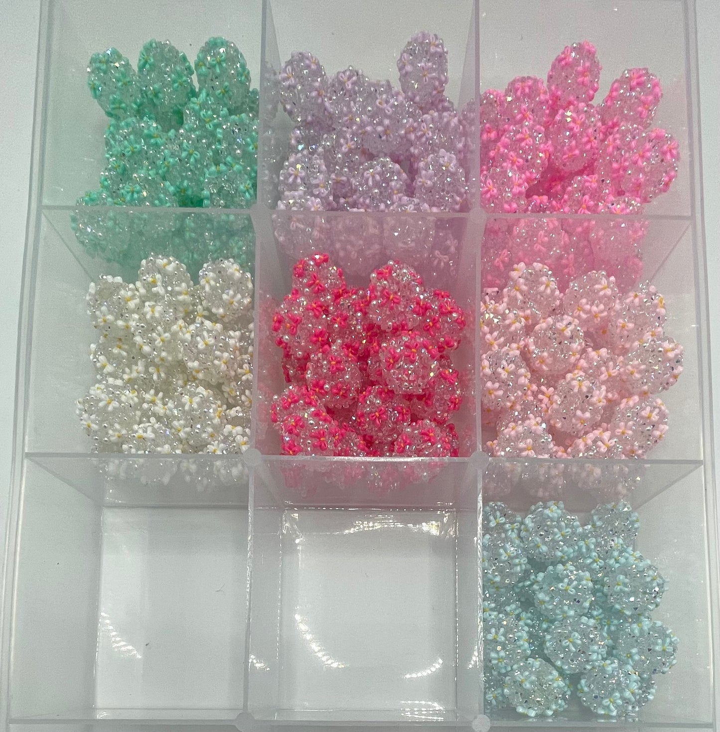 Beaded beadable fancy bead ornaments with pearl and sugar and bow ,colored,random mix