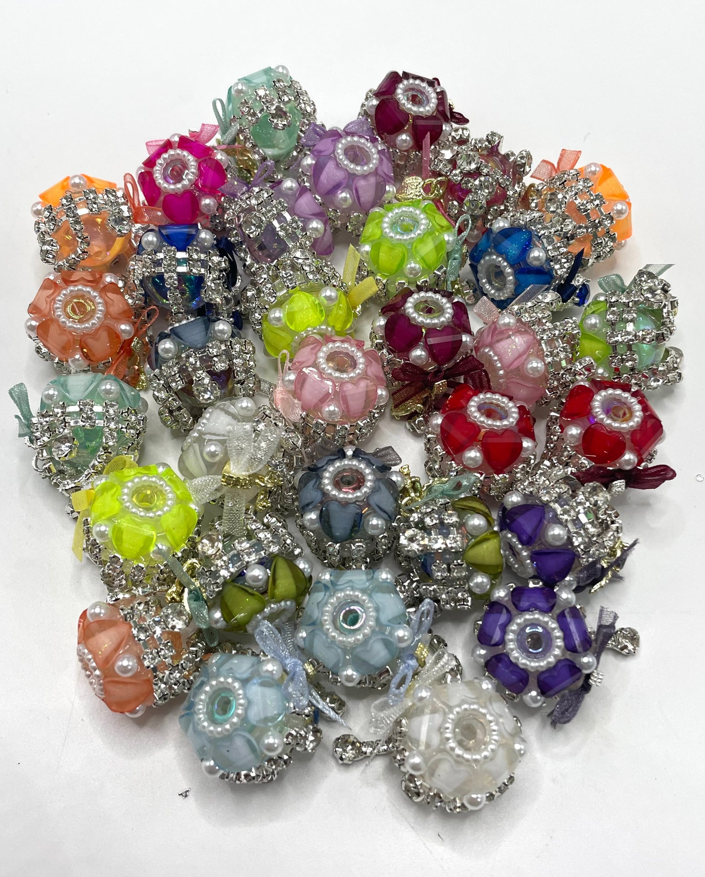 Pendant Style Heart piece Bubble Rhinestone Pendant Bubble Pearl gasket Fancy Beads Random Mix 20mm