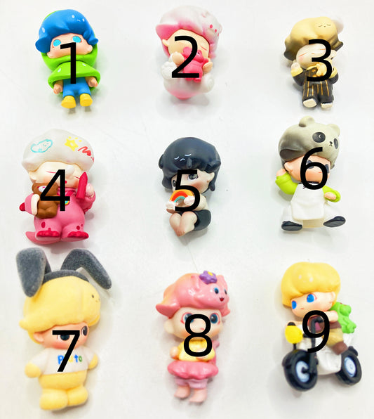 DIMOO Multiple poses cute figurines Pen Rabbit riding a bike, dinosaur practicing kung fu. Toppers