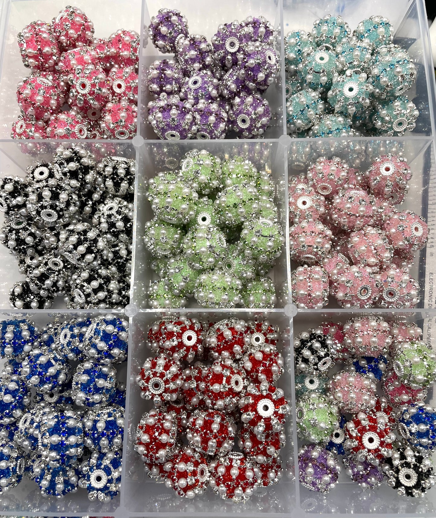 fancy bead ornaments with sugar powder and pearl and rhinestone chain ,colored ,random mix