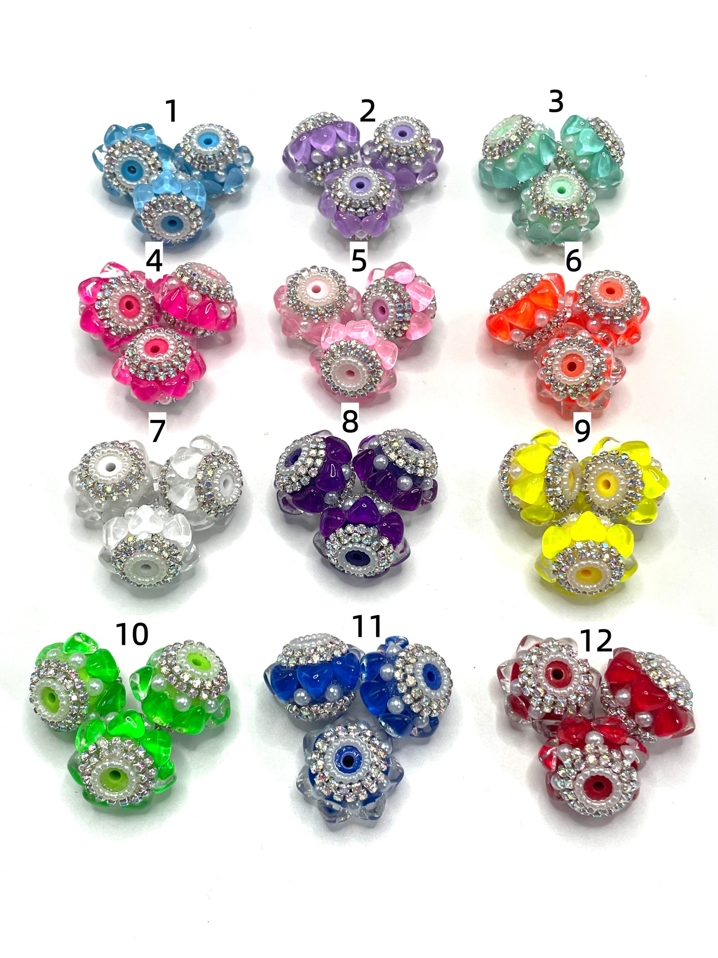 Fancy Beads Neon Mirror Heart Beads Rhinestone Chain Pearl gasket spacer Acrylic beads Random Mix 18mm