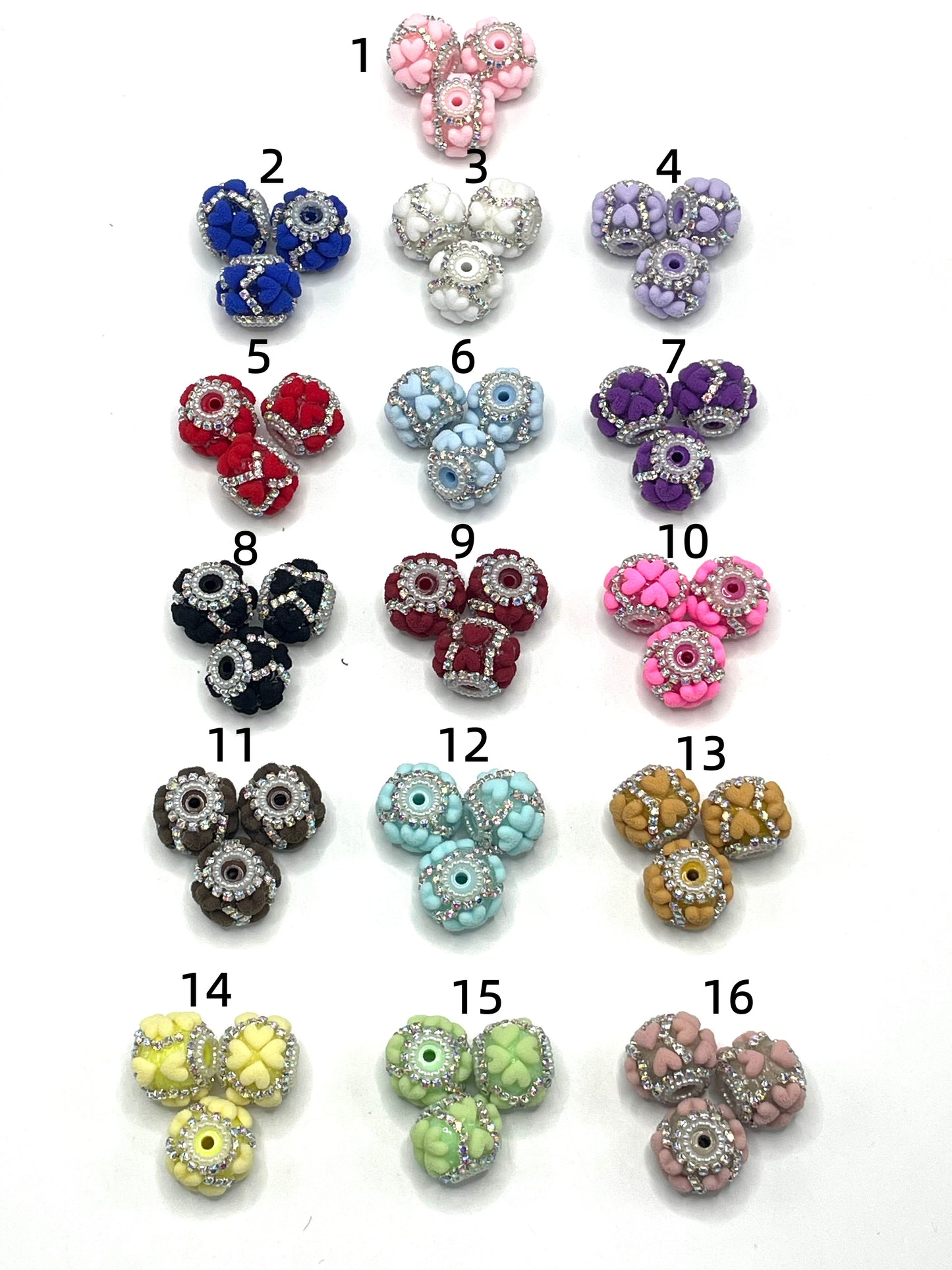 Fancy Beads Fuzzy Heart Rhinestone Chain Pearl gasket spacers Acrylic beads 18mm Random Mix