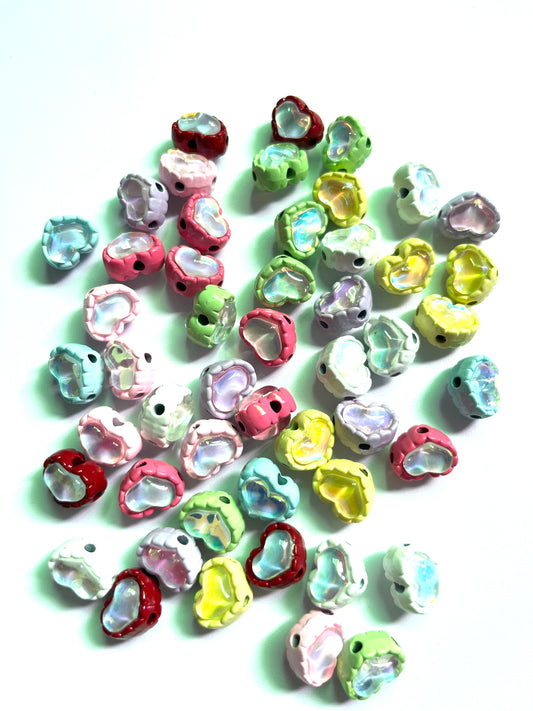 Metal bead multicolored moca rhinestone heart bead four holes multi-style random mix
