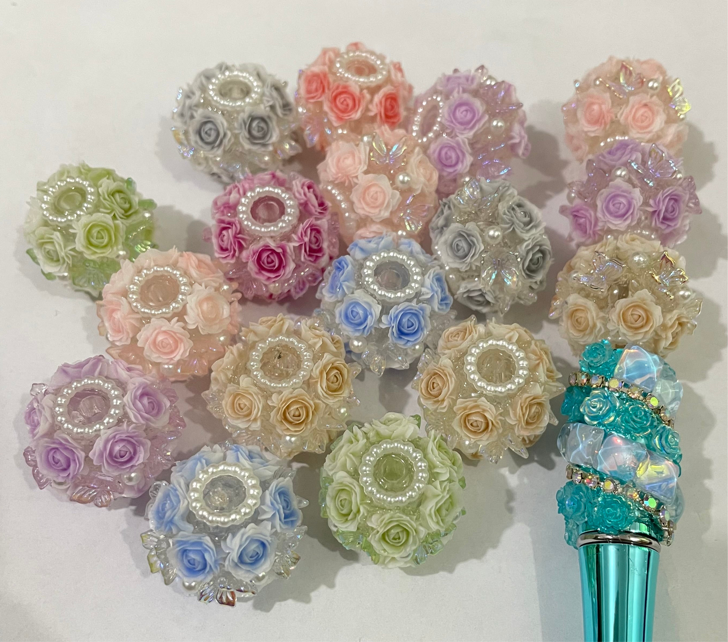 Flower bead rose flower beads with butterfly pearl