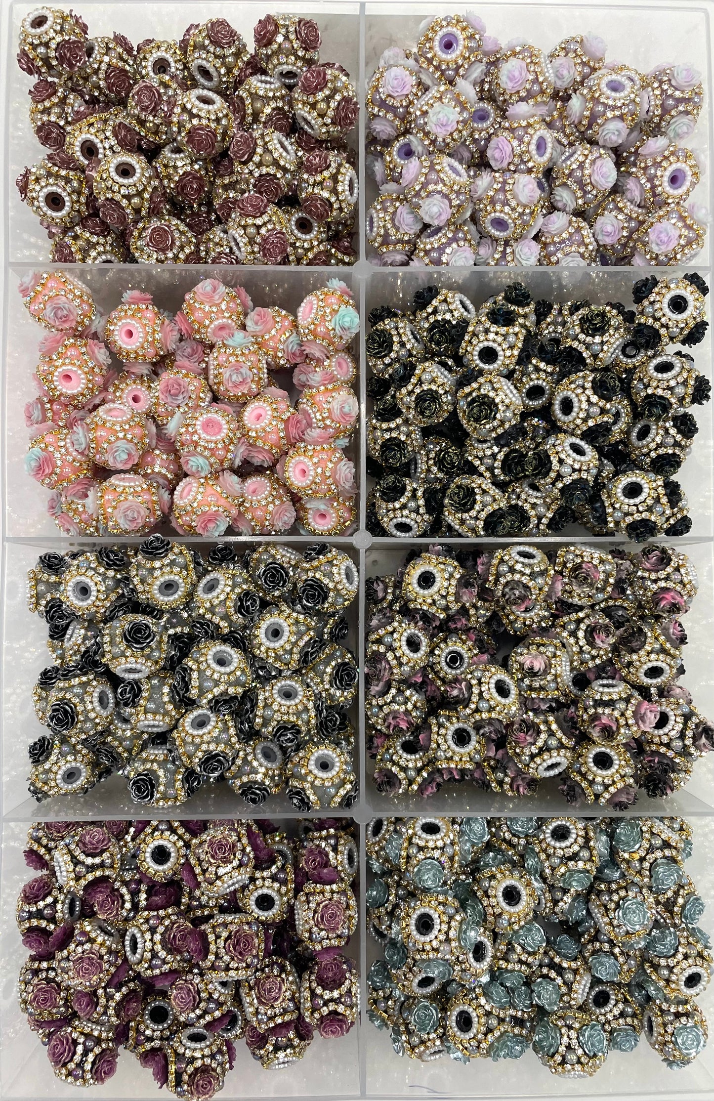 Fancy Beads Rose flower Golden Chain Pearl gasket Spacers acrylic Beads