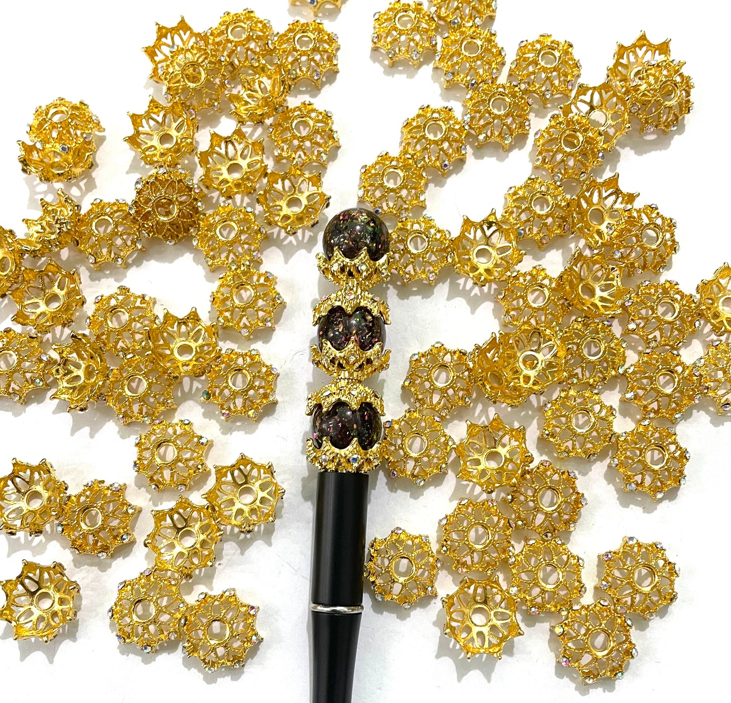 fancy beada cap fancy spacer snow flake metallic spacer bead cap ornaments with rhinestone diy bead random mix 18mm