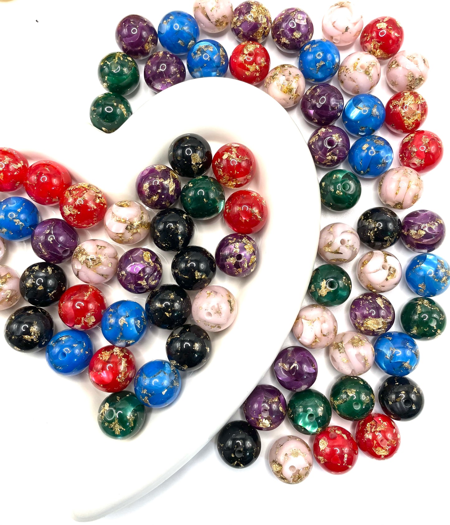 acrylic pink Moon Gold foil marble look Bead 16mm Random Mix