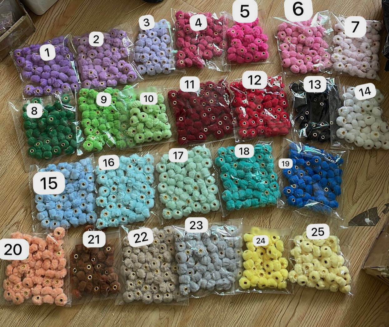 Fuzzy Spacer Pom Pom Flutty Hard With Downy Beads and Random Mix,16mm Optional Color