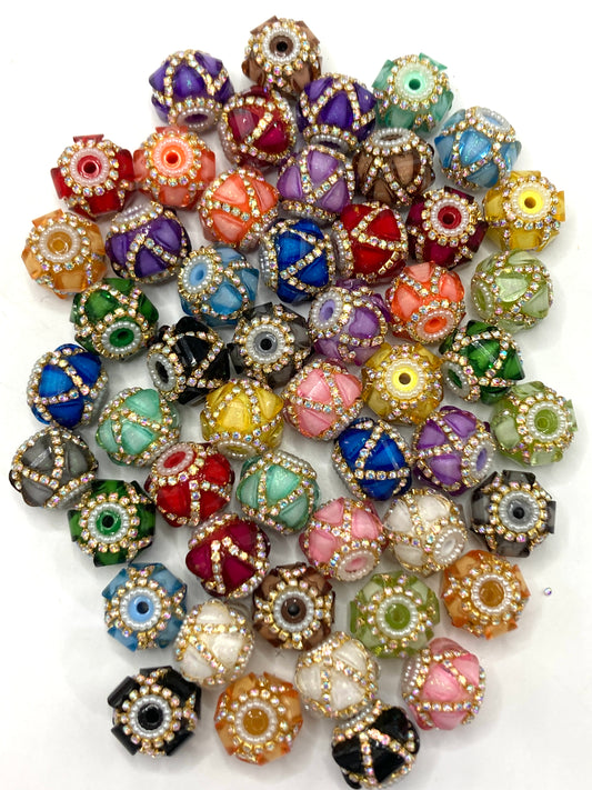 fancy bead heart-shaped Clear Multicolor Crystal with Double Layer Rhinestones Chain Acrylic Beads fancy lantern heart bead Random Mix18mm colored Golden chain and silver chain
