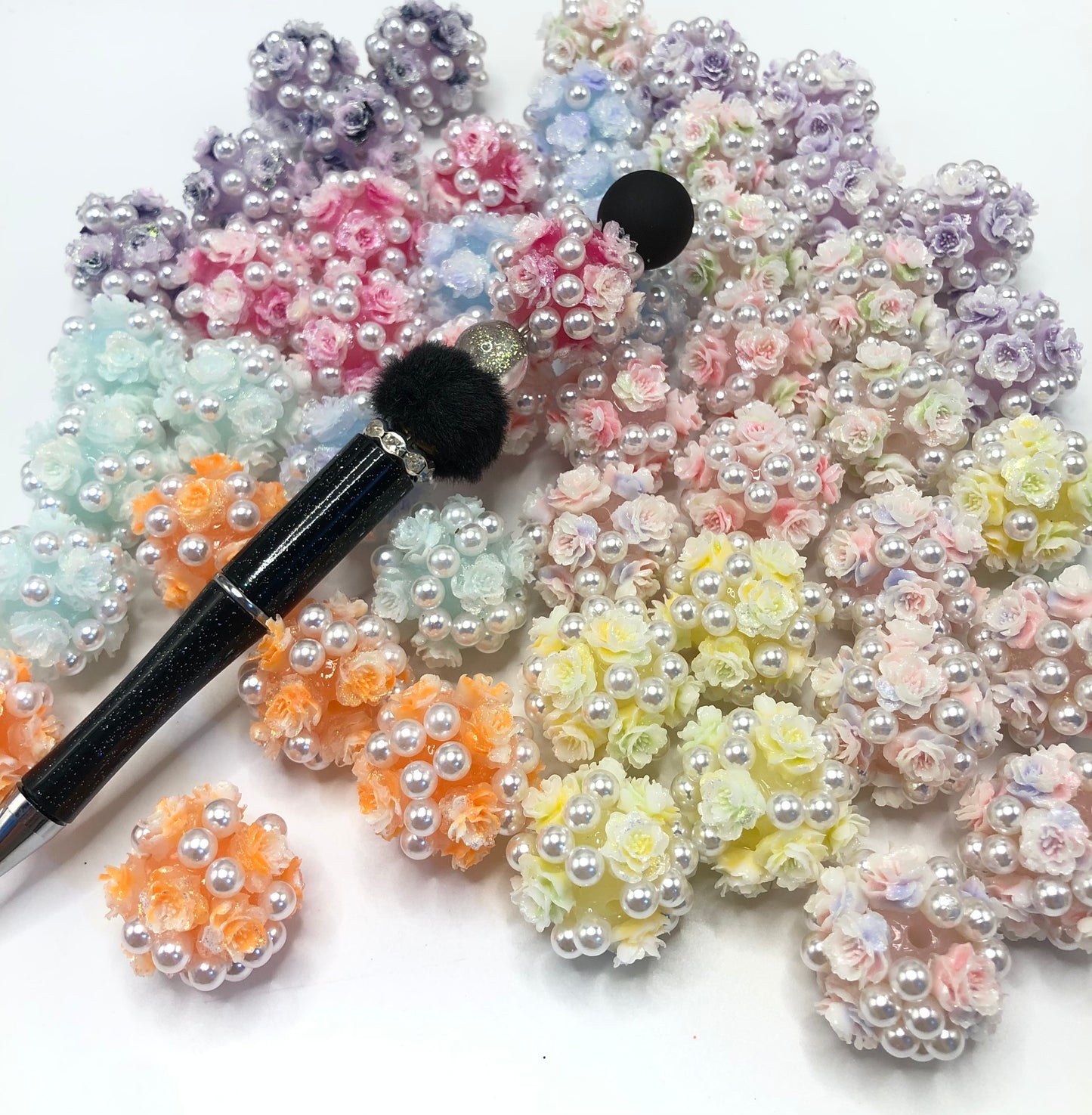 acrylic base bead soft rose flower ornament with peral colored ,random mix