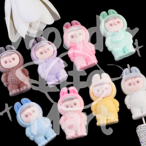 Flocking labubu DIY mobile phone chains, key chains and bag chains Pen Toppers Random Mix