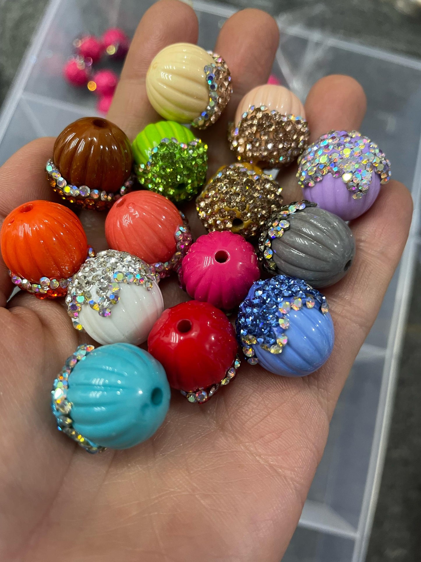 new solid color Drip Pumpkin beads Rhinestone Pumpkin Beads Solid Drip Fancy With Acrylic Acorn Beads,Random Mix,18mm