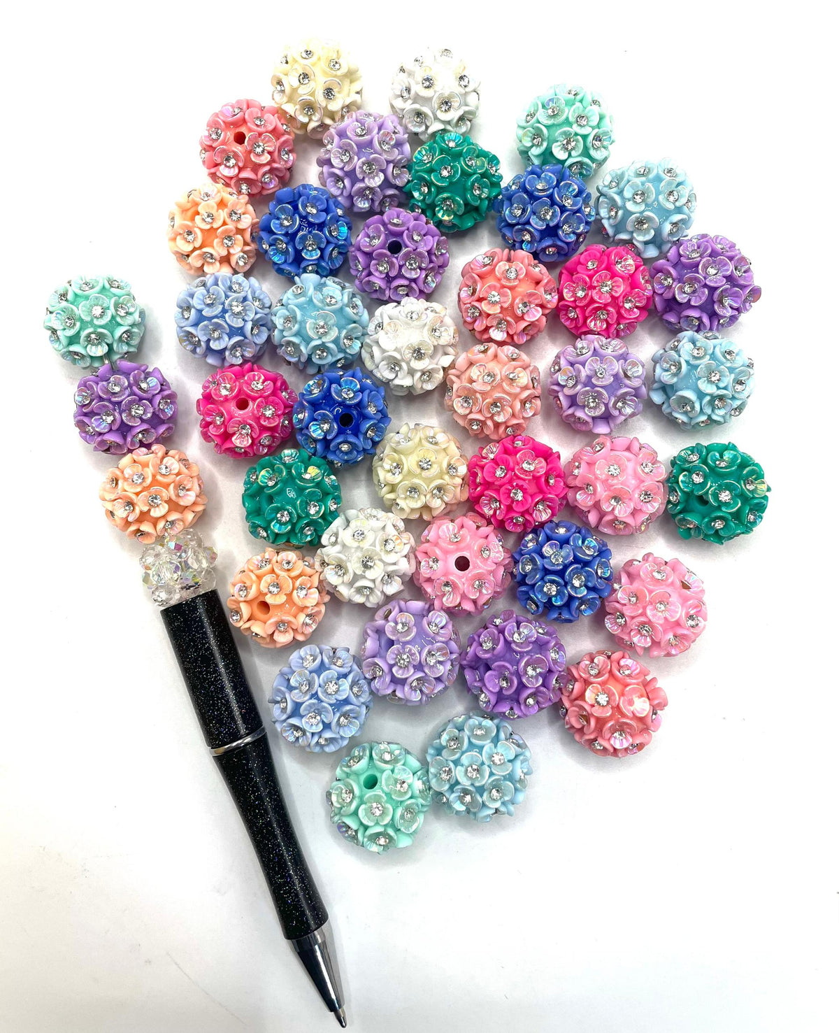 Beaded beadable fancy Beads Three leaf colored flower beads with Rhinestonein the middle acrylic Beads,Random Mix
