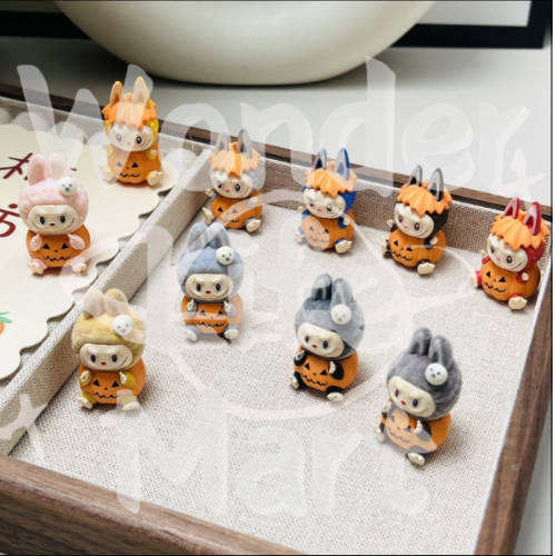 labubu Halloween Series Pumpkin lantern Fuzzy Desktop ornament Toppers Random Mix