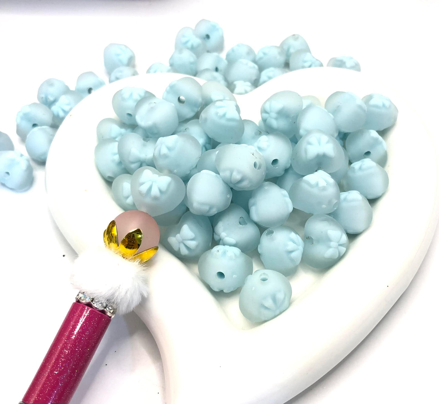 acrylic bead matt color heart with bow matt heart bow bead 17mm