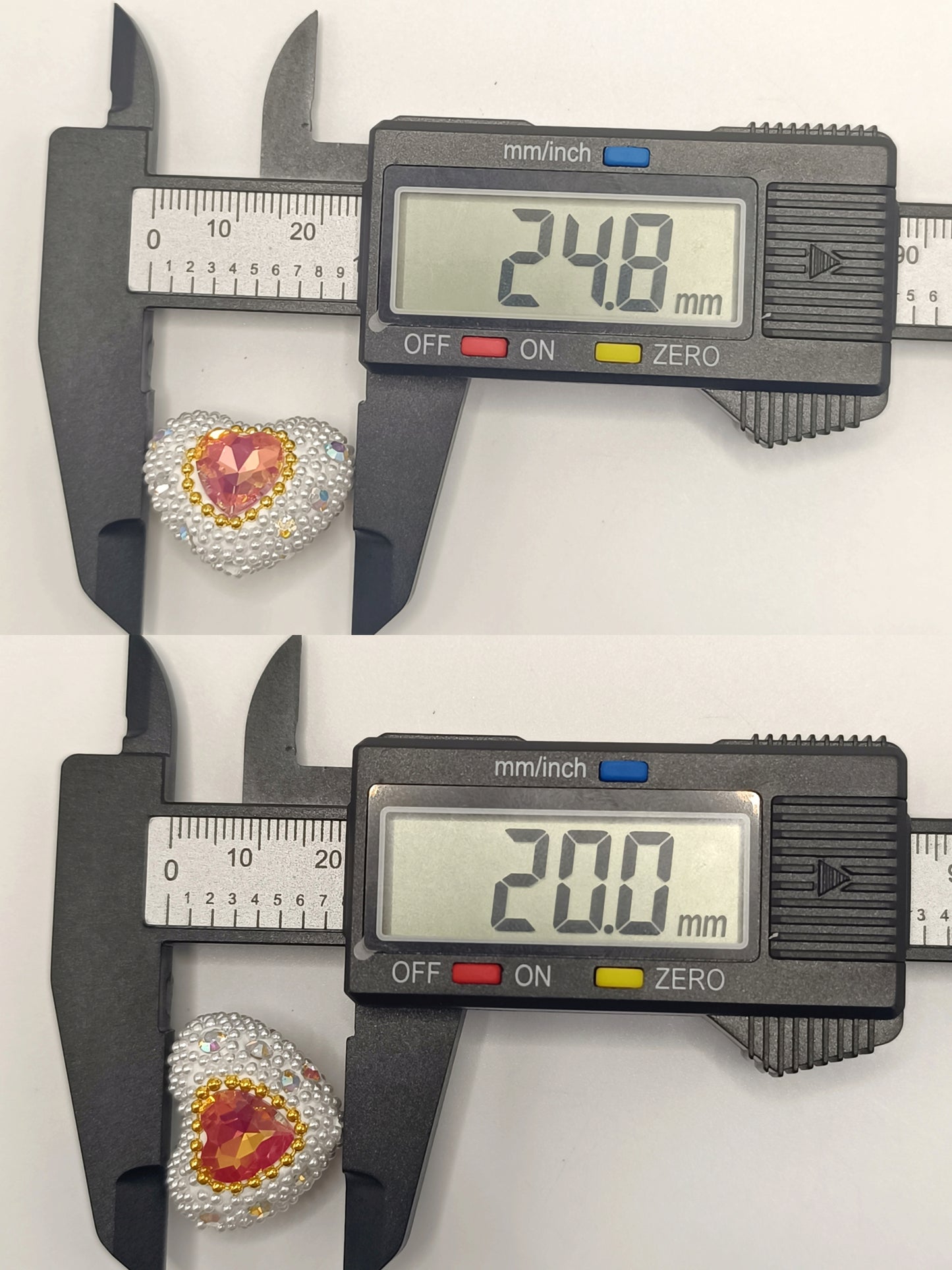 Heart Clay Beads with White Pearl and Colored Rhinestones Crystal,Random Mix,24mm by 20mm