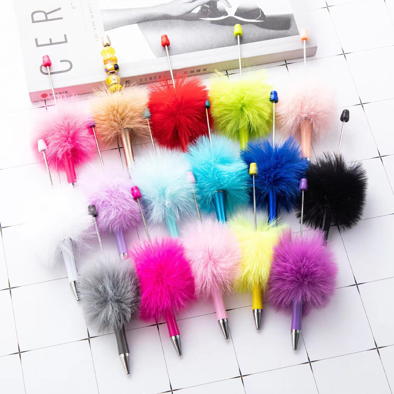 Colored Fluffy Furry Beadable Beaded pen (in the between )