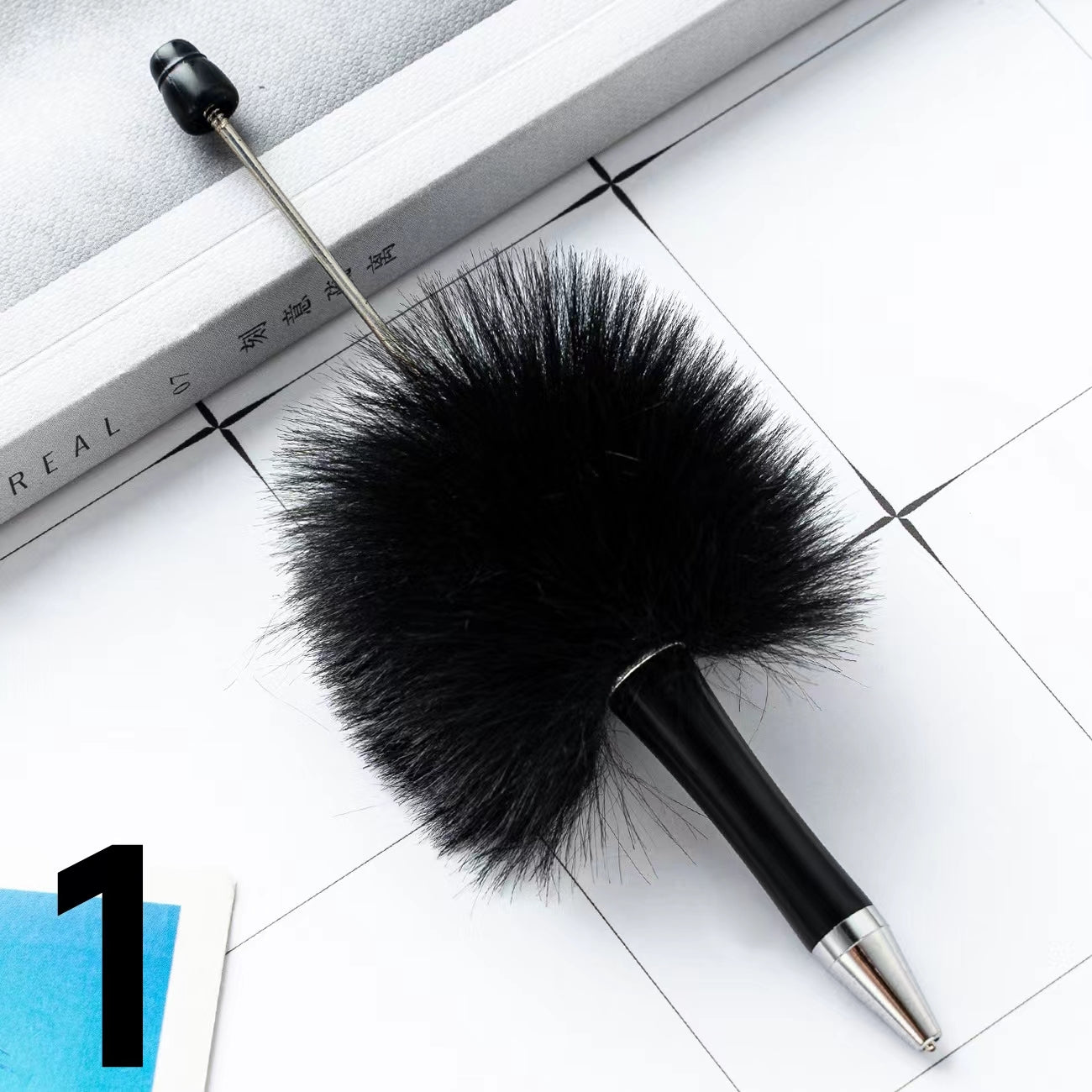 Colored Fluffy Furry Beadable Beaded pen (in the between )
