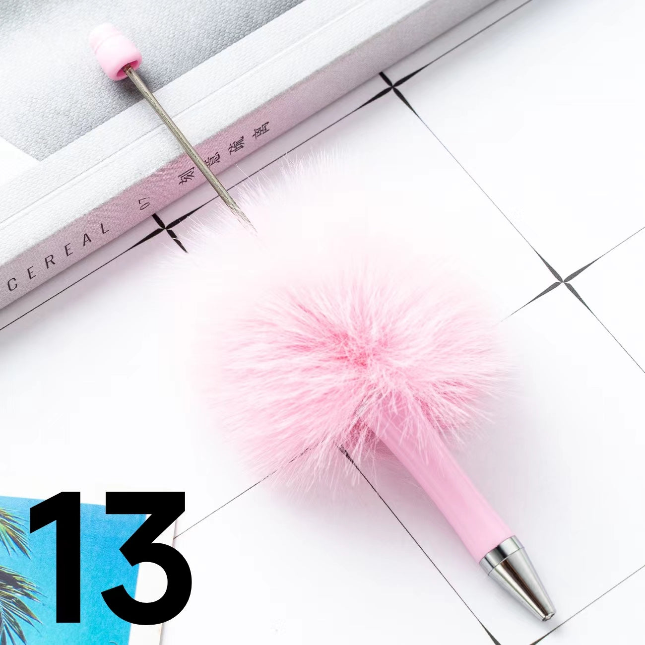Colored Fluffy Furry Beadable Beaded pen (in the between )