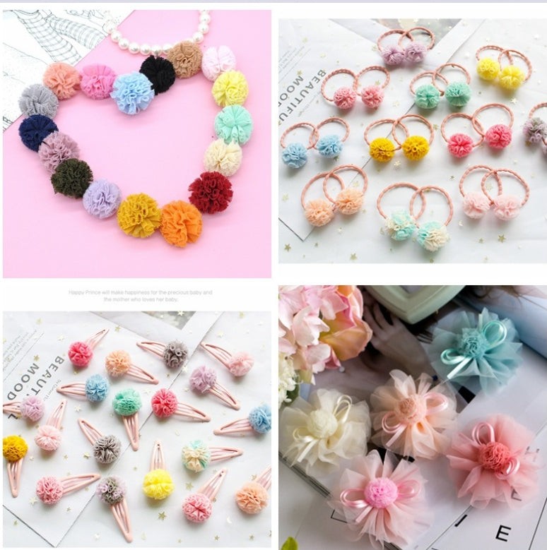 Gauze fabric flower ball Lace flower yarn ball Cotton flower ball Random Mix 40mm