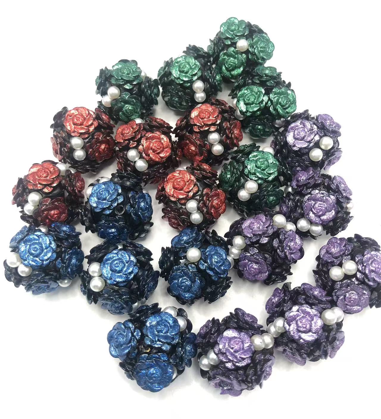Clay beads Clay flower beads glitter Flowers and Pearls String beads Random Mix