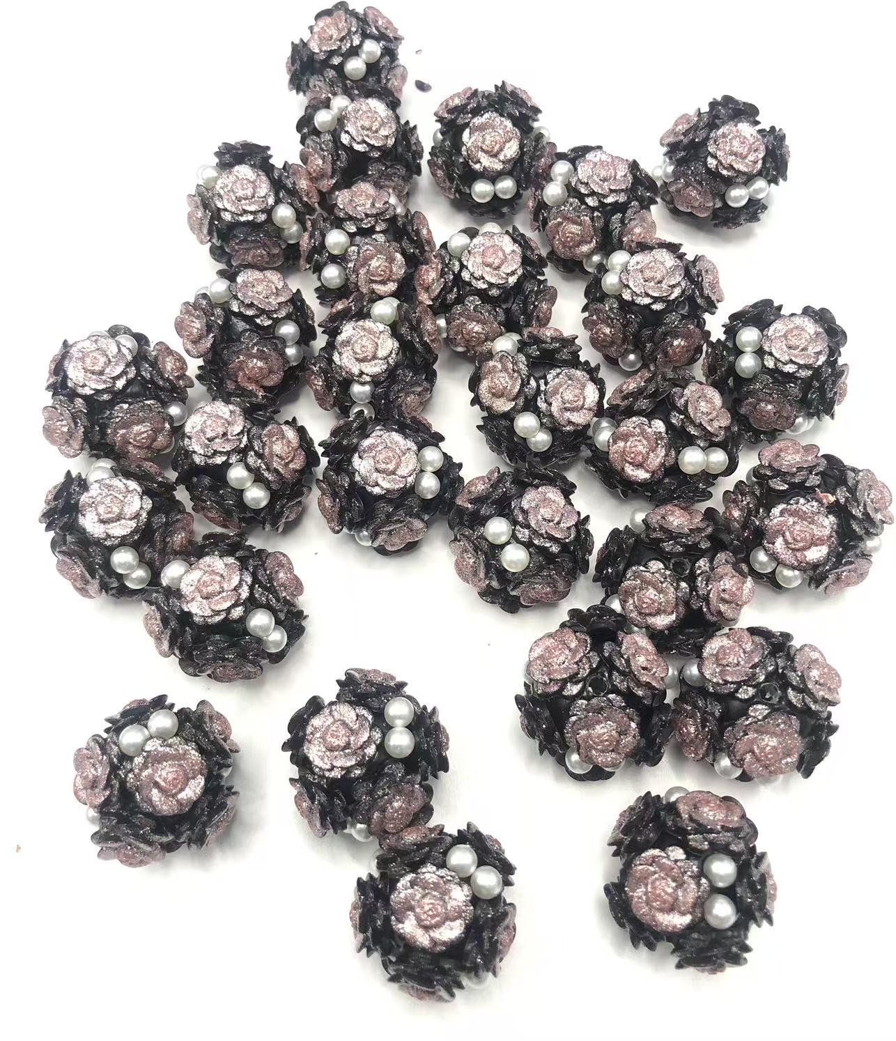 Clay beads Clay flower beads glitter Flowers and Pearls String beads Random Mix