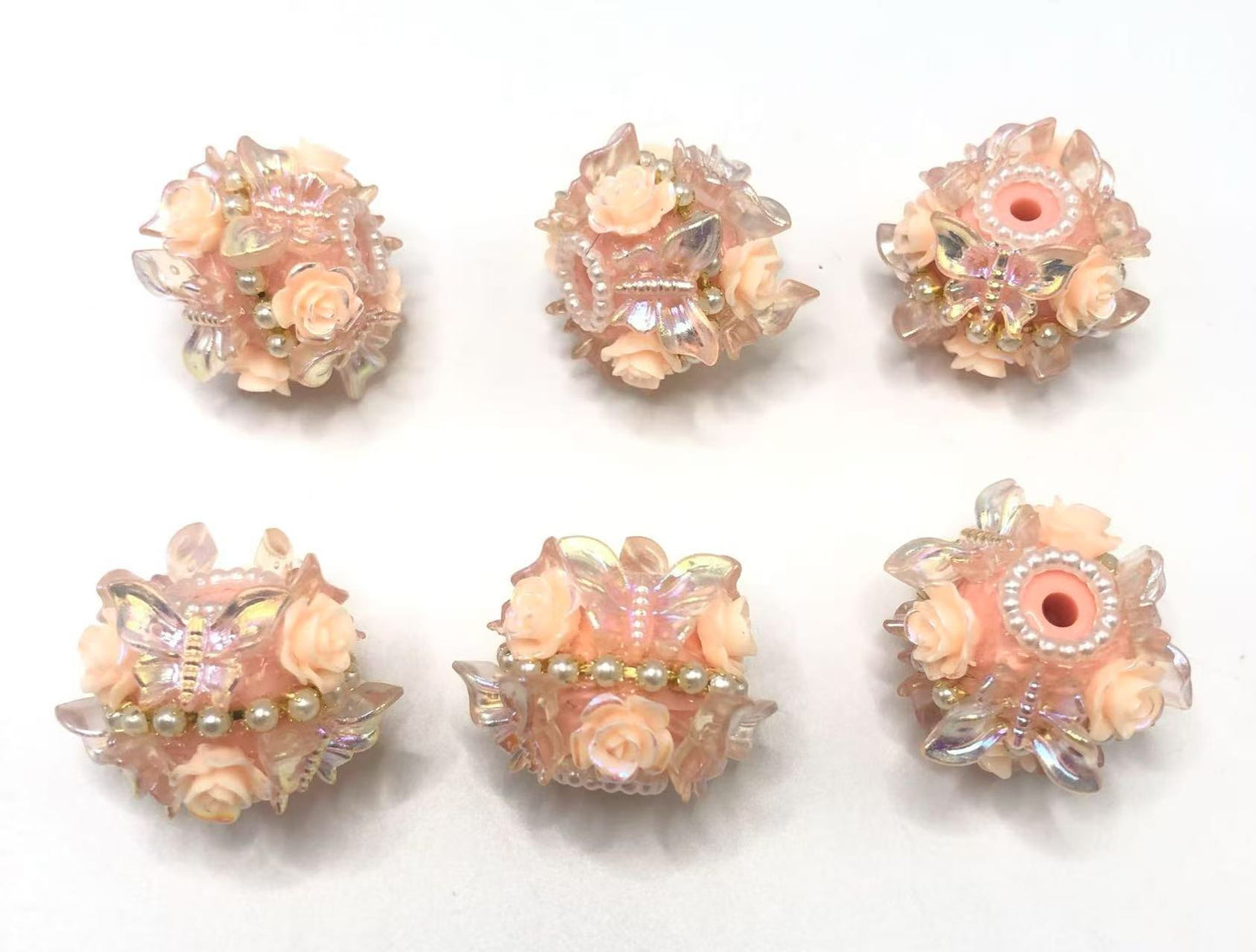 Butterfly Acrylic beads Butterflies with roses and pearls Multicolored beads Random Mix