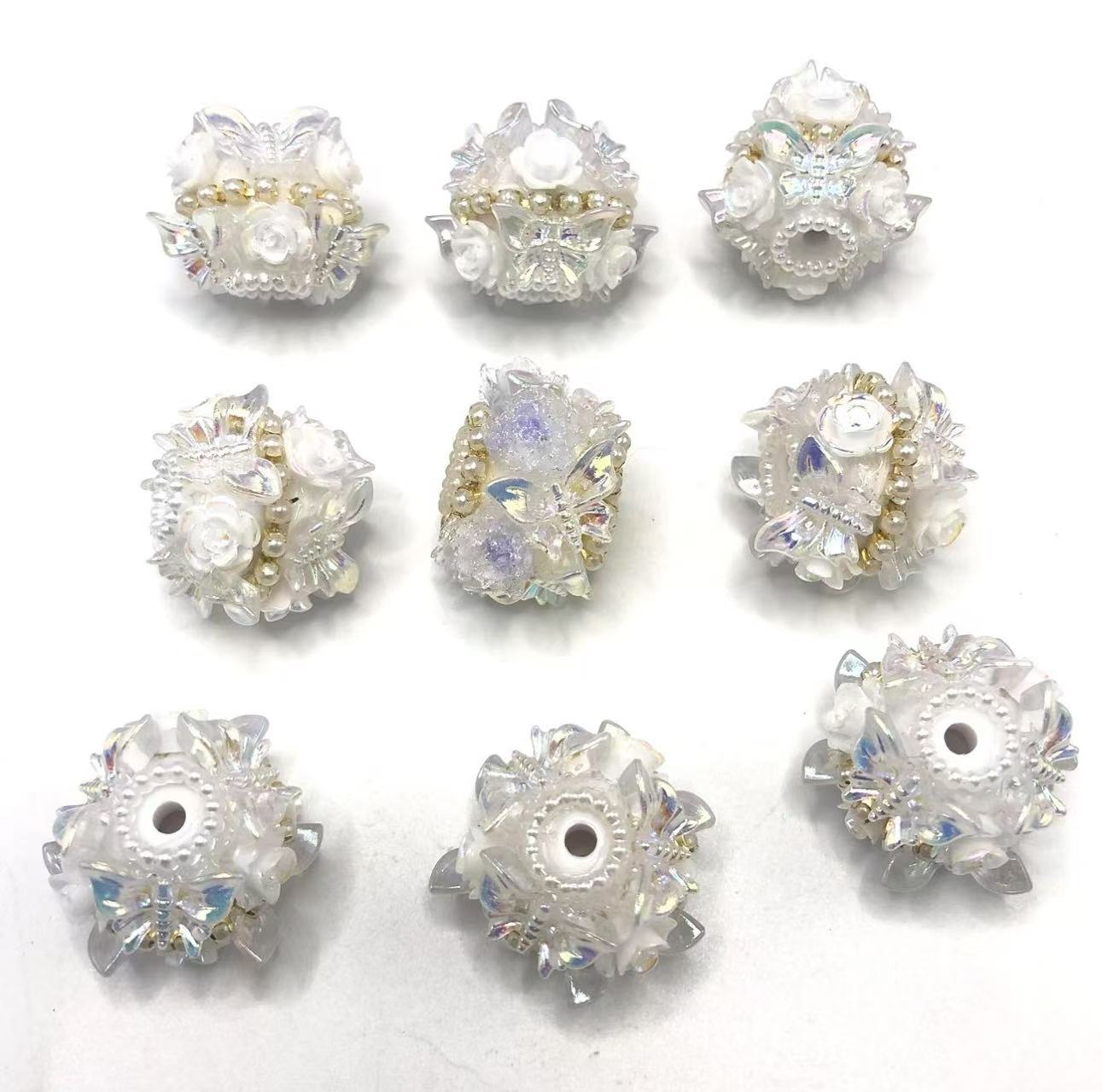 Butterfly Acrylic beads Butterflies with roses and pearls Multicolored beads Random Mix