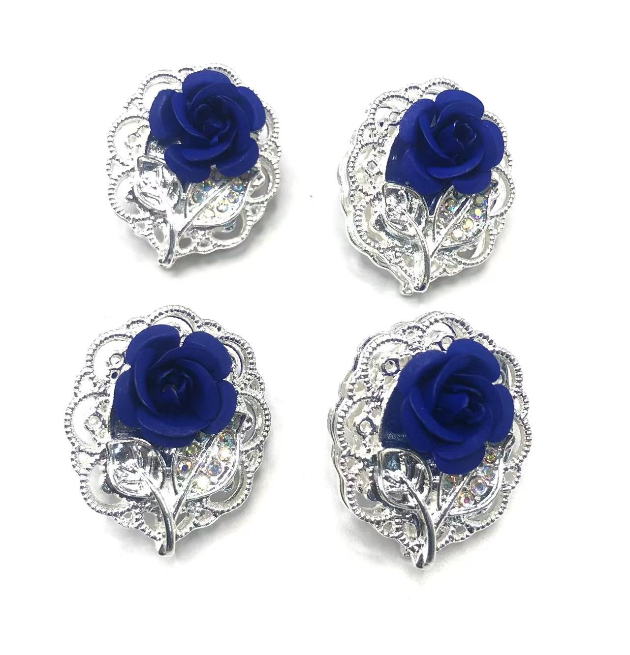 fancy alloy Metal beads Metal rose Alloy beads Multicolored roses and silver flower bases 24mm Random Mix