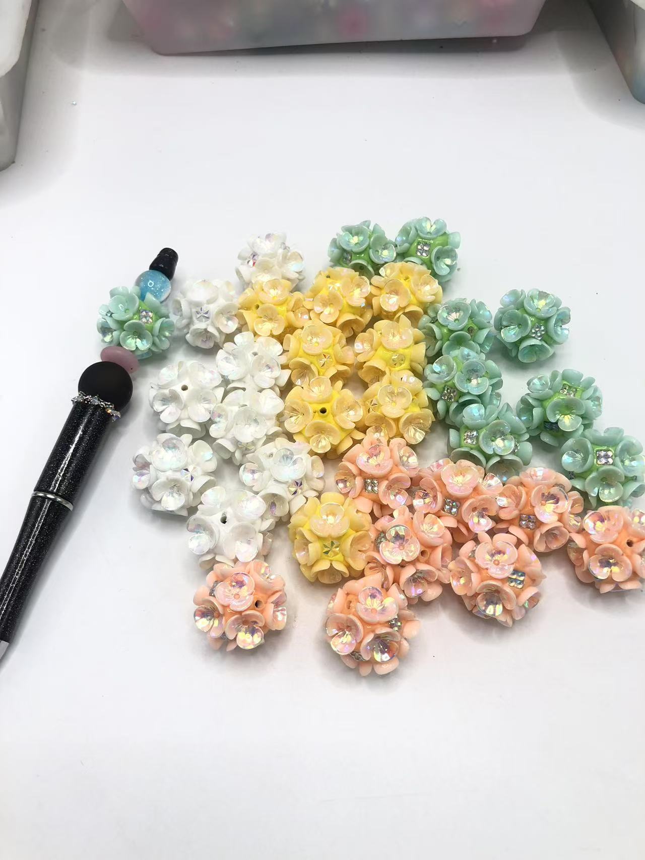 Clay flower beads rhinestone Multicolored flowers 21mm