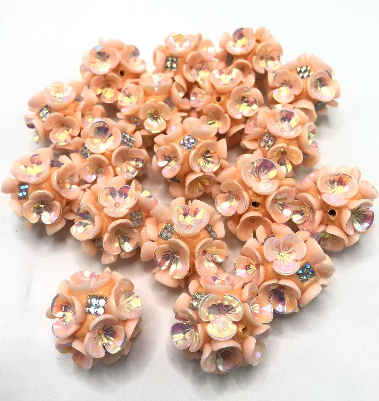 Clay flower beads rhinestone Multicolored flowers 21mm