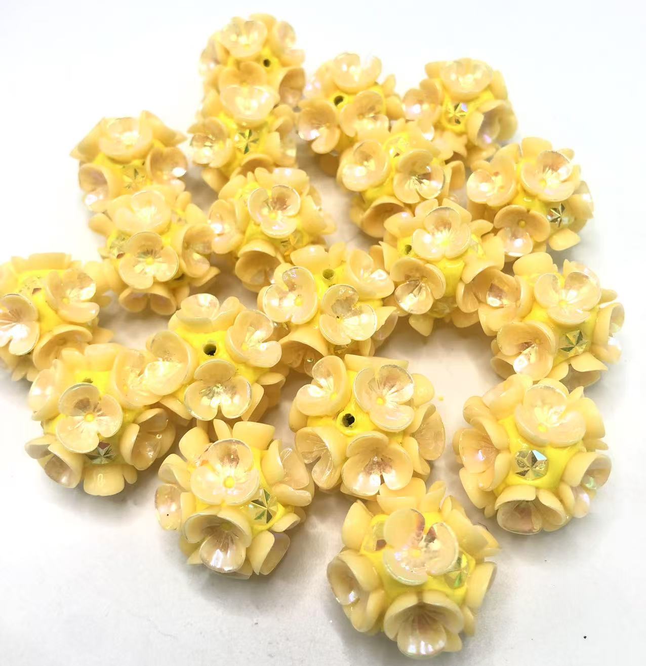 Clay flower beads rhinestone Multicolored flowers 21mm