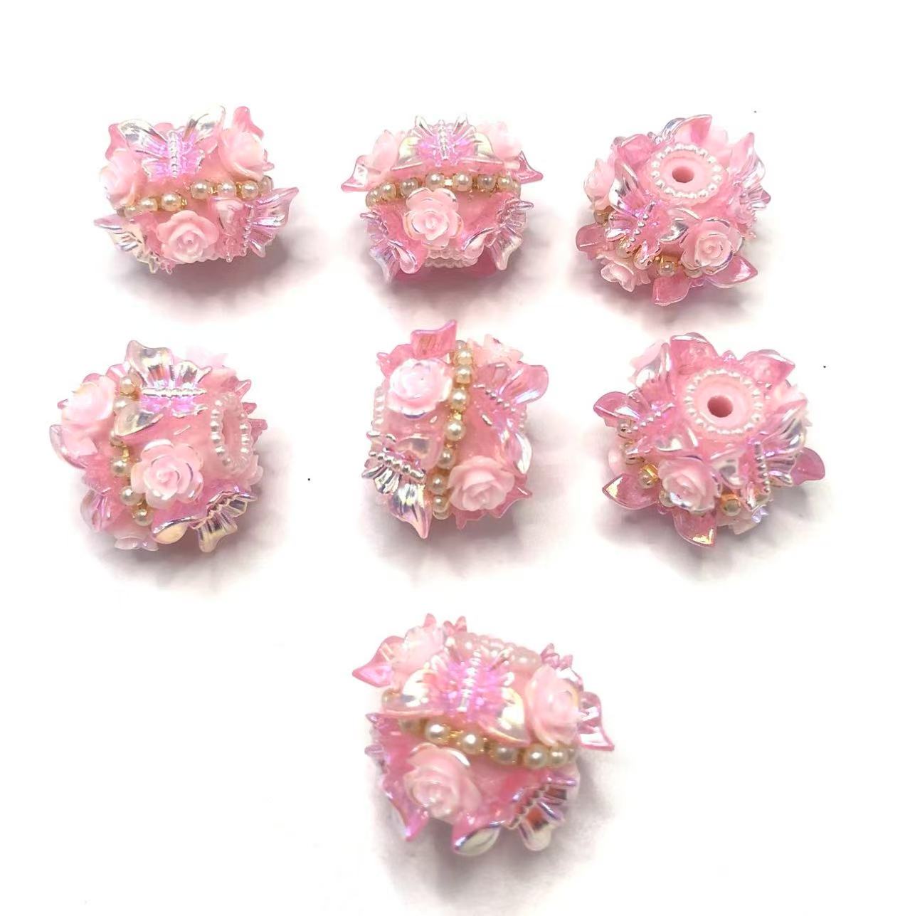 Butterfly Acrylic beads Butterflies with roses and pearls Multicolored beads Random Mix
