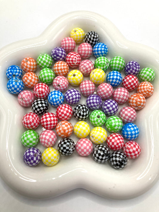 Acrylic beads Colorful checkered pattern Chess and Go Grid DIY Beads 16mm