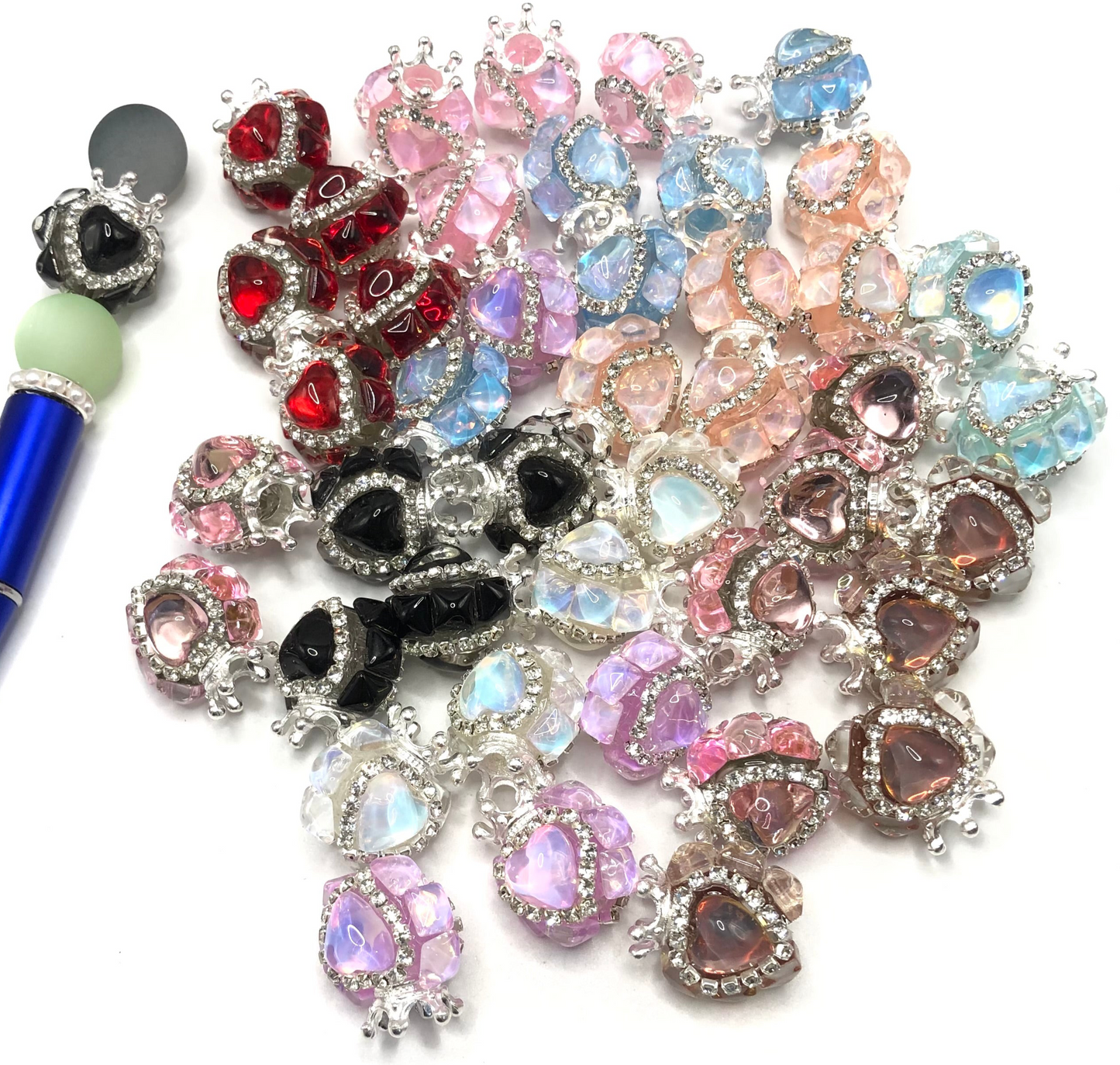 Crown heart bead rhinestone heart bead heart with chain fancy bead random mixed