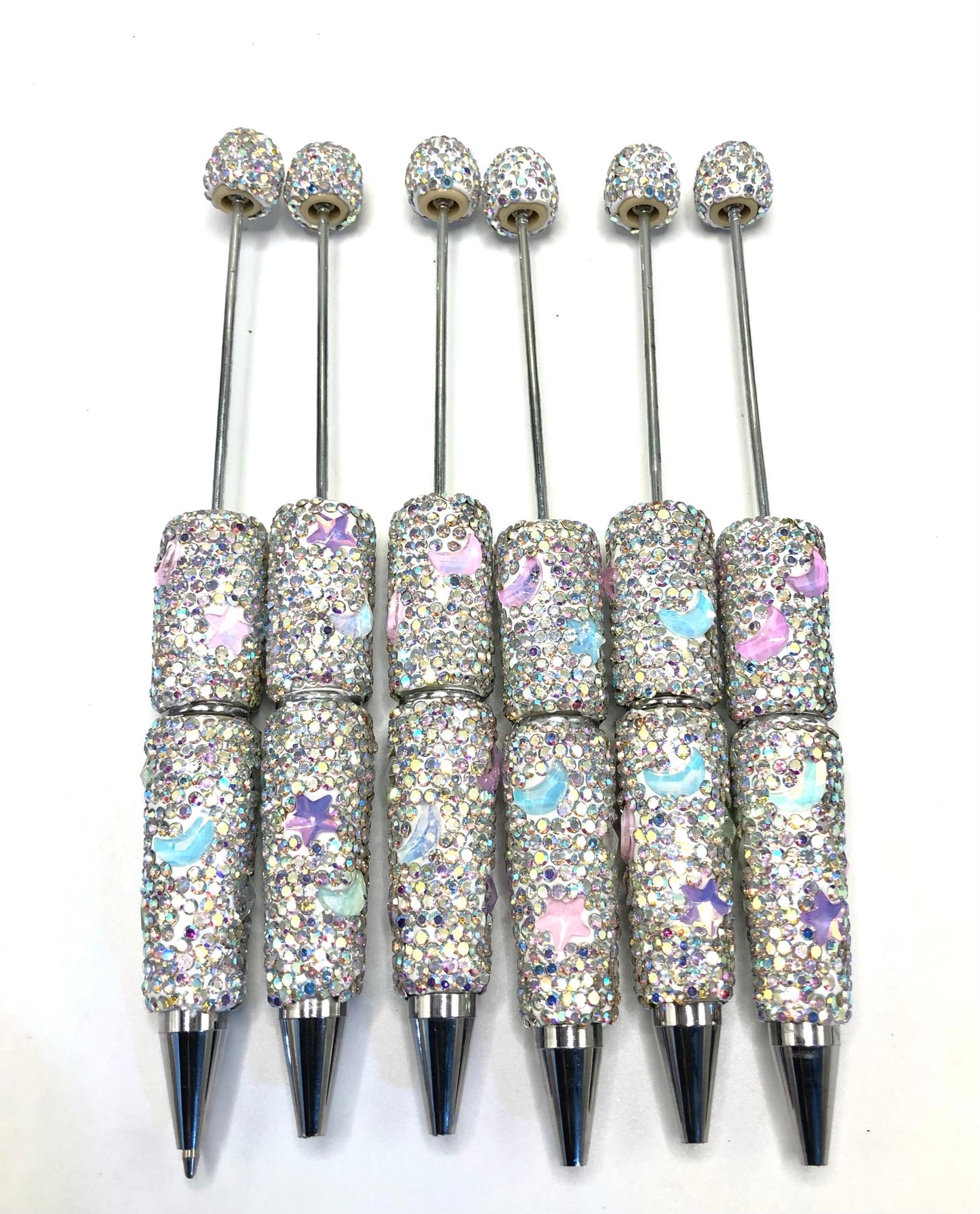 opal color clay rhinestone pen diy beaded pen clay pen Clay and Rhinestones Star Moon Random Mix