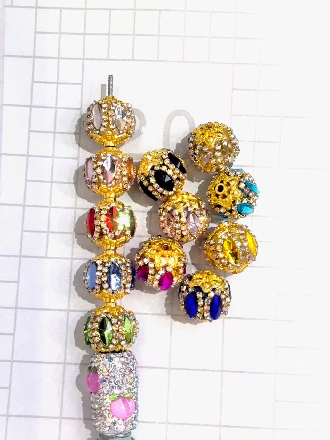 Fancy Beads Golden chain and silver chain Mirror Glass Metal flowers spacer Acrylic beads 18mm