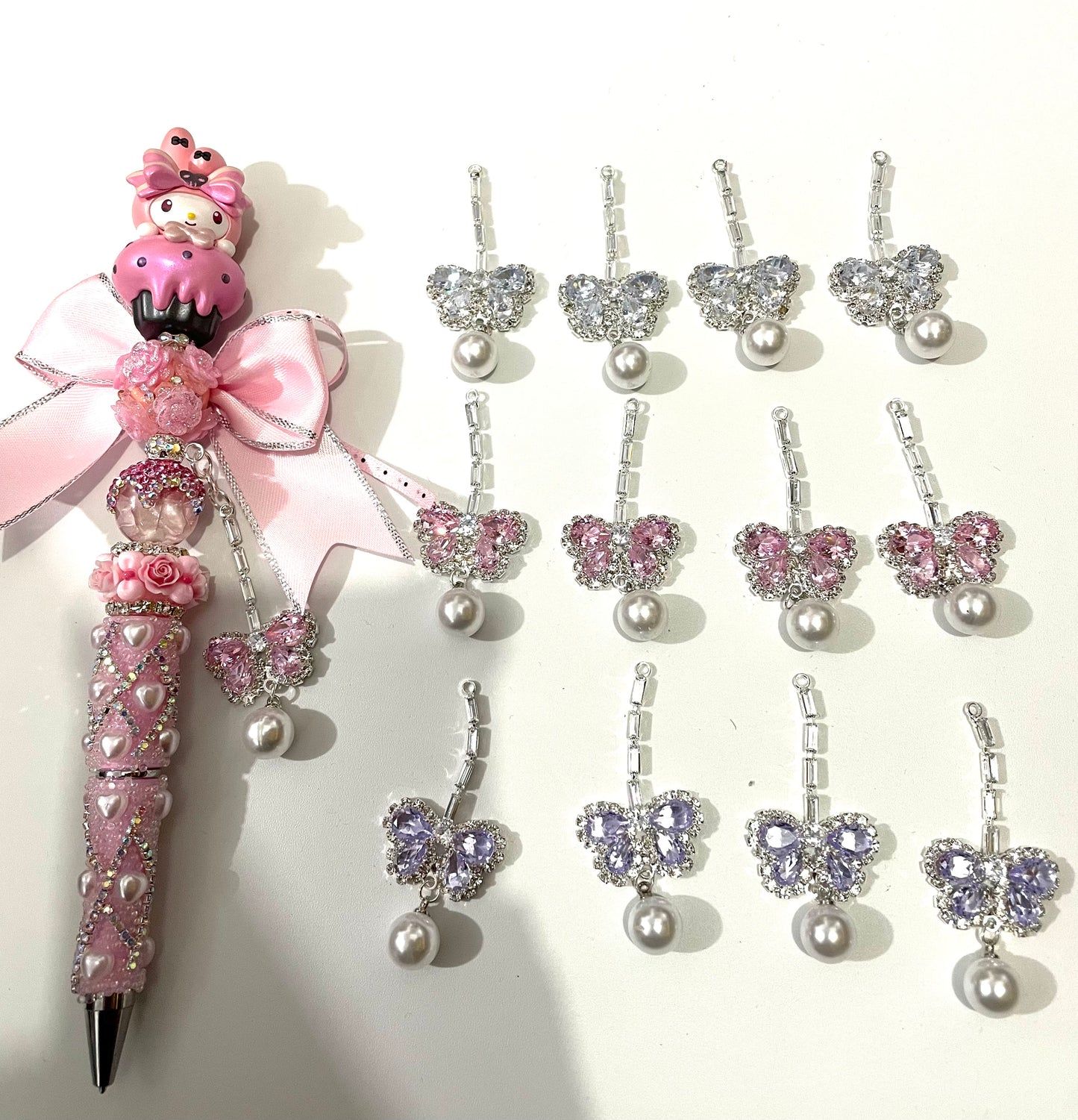 DIY with fancy butterfly charm pendant ornament with crystal rhinestones and pearl